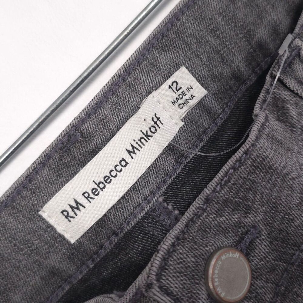 RM REBECCA MINKOF NWOT Gray Stretch Flare Bootcut Jeans Side Stripe Metallic 12 - Picture 3 of 13